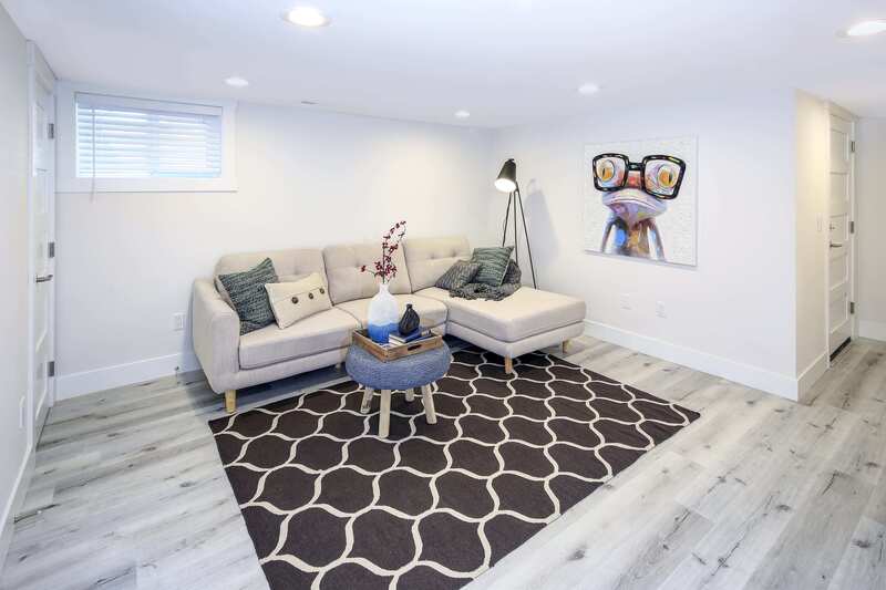 Vinyl flooring was used for this basement renovation that took place in Coquitlam.