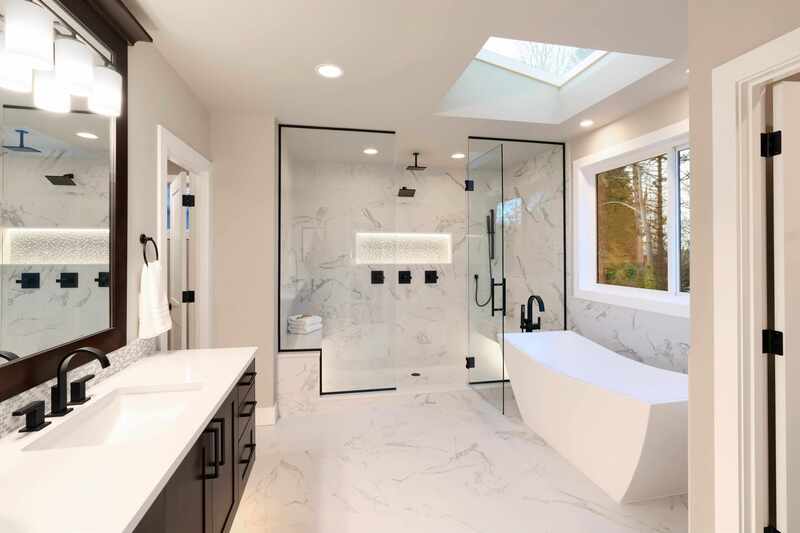 This bathroom has marble floors which were recently installed by our crew. This photo was taken in Coquitlam, BC.