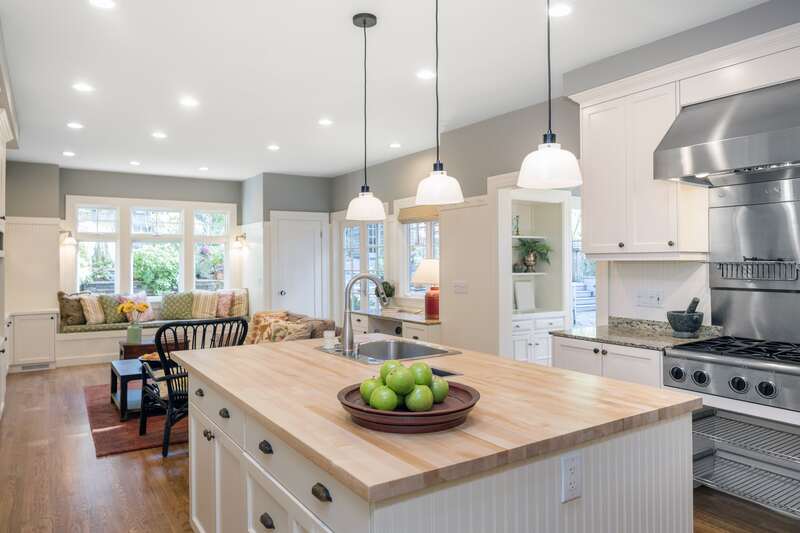 Our client wanted a bit more of a farmhouse look for their kitchen reno. This photo was taken in Coquitlam